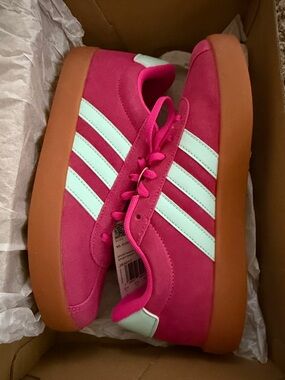 adidas Women's Hot Pink Suede Sneakers with Mint Stripes